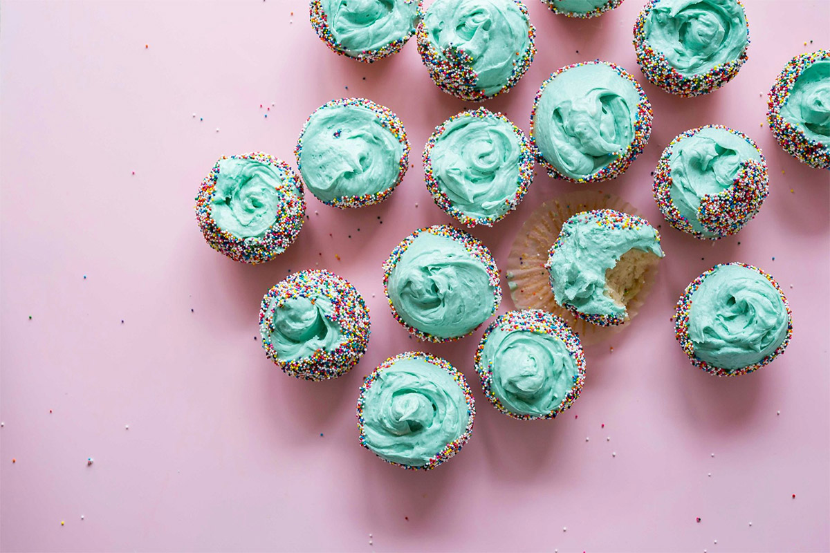 Green Cupcakes On Pink Background