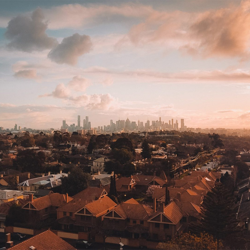 Housing Estate With City In Background