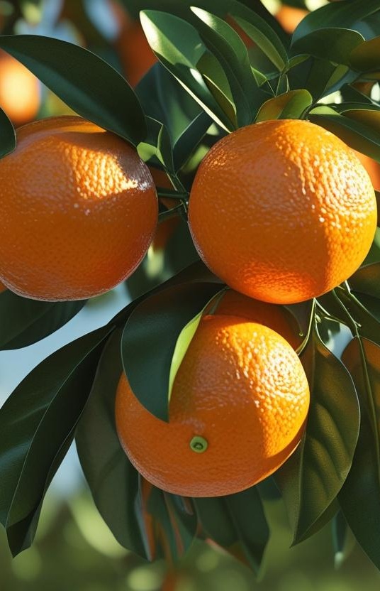 branch of an orange tree with oranges and leaves